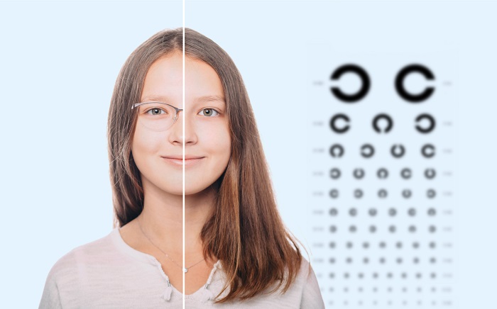 girl with eye chart